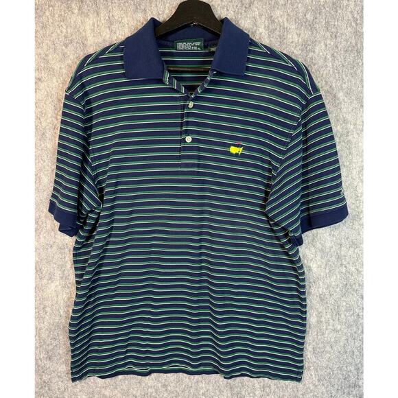 Masters Collection Mens Blue Green Striped Two Ply Mercerized Golf Polo - XL - Picture 1 of 6